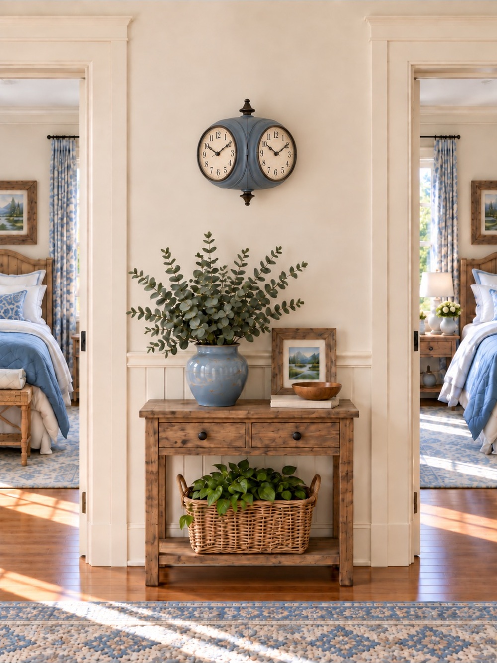 Creative Co-Op Double-Sided Wall Clock – Distressed Blue-Gray